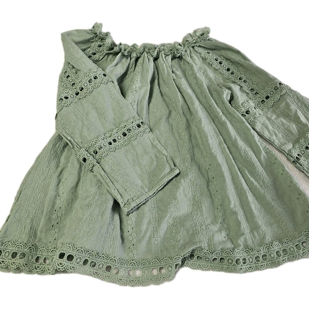 Sundance Boho Green Cotton Embroidered Eyelet Lace Top Blouse Off Shoulder XS